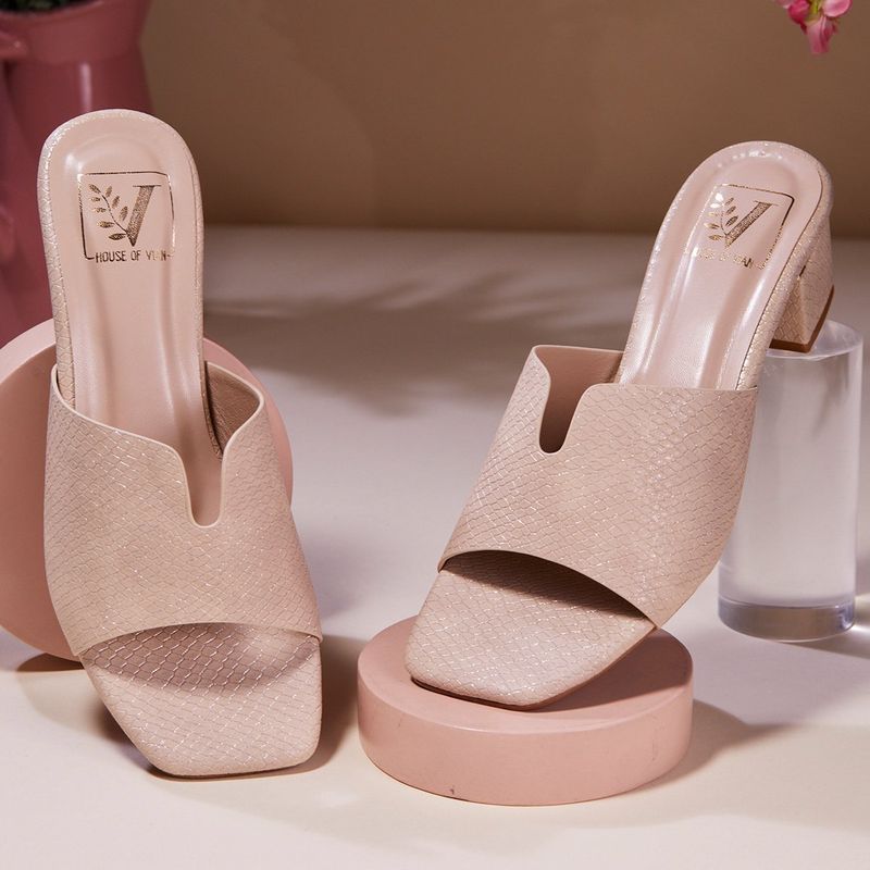 House of Vian Ember Beige Block Heels Sandals (EURO 36)