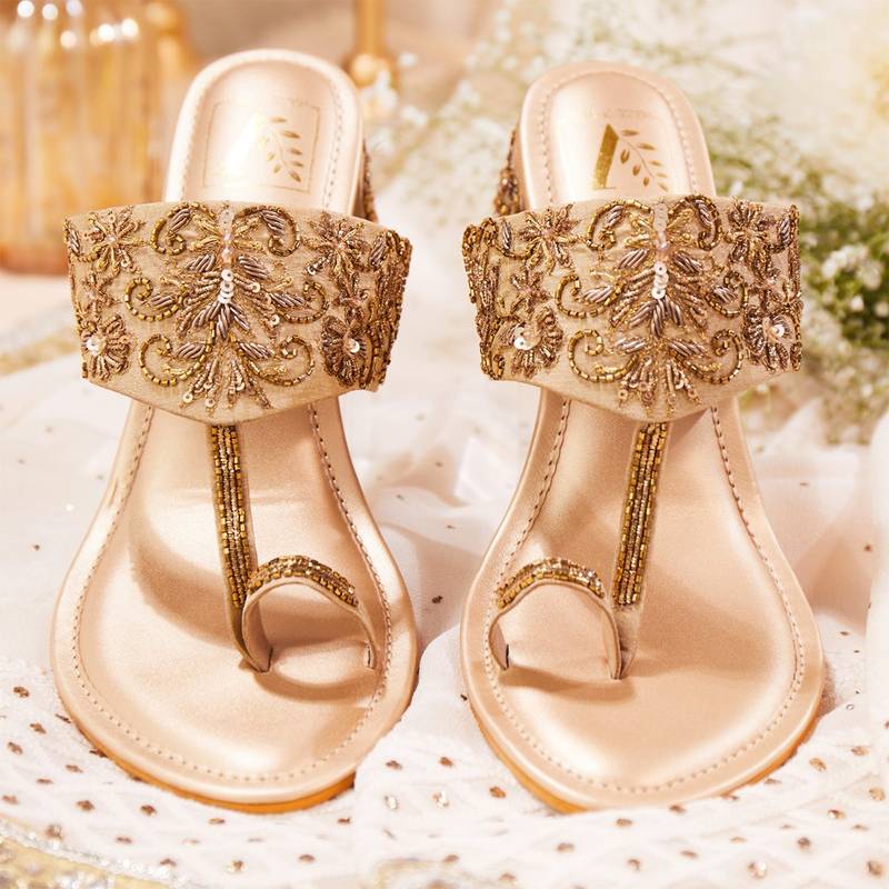 House of Vian Gulnaaz Gold Block Heels Sandals (EURO 36)