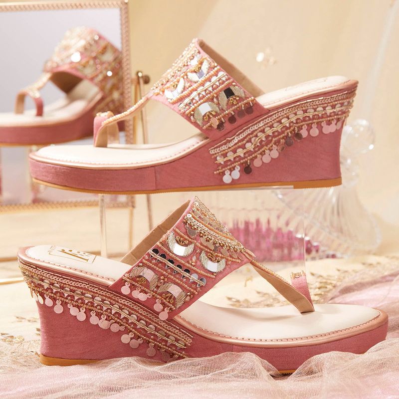 House of Vian Mahnaaz Pink Embellished Wedges (EURO 38)