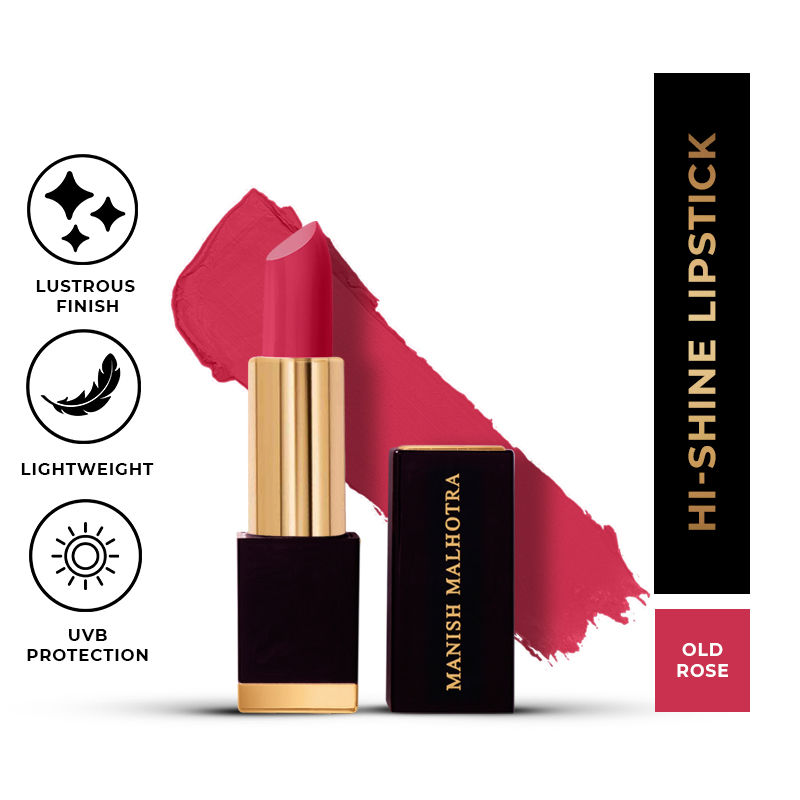 Manish Malhotra Hi Shine Lipstick - Long Lasting, Uvb Protected, Glossy Finish - Old Rose