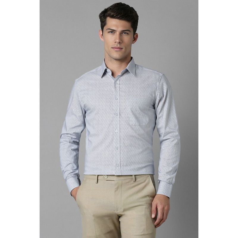 Louis Philippe Men Grey Slim Fit Print Full Sleeves Formal Shirt (40)