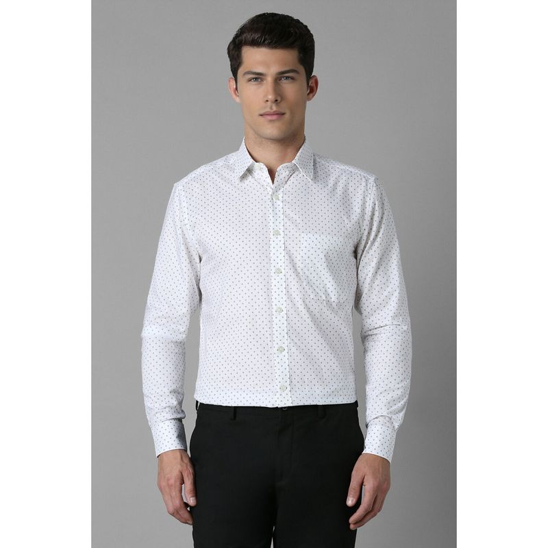 Louis Philippe Men's Cotton Wrinkle Resistant Slim fit White Printed Formal Shirt (42)