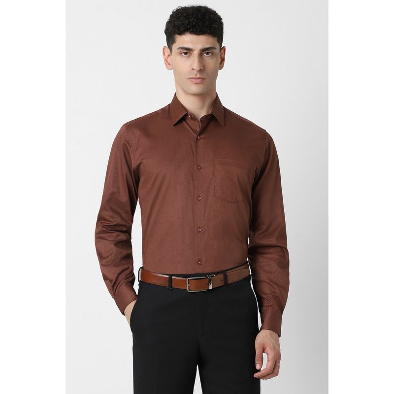 Van Heusen Men Brown Regular Fit Textured Full Sleeves Formal Shirt (42)