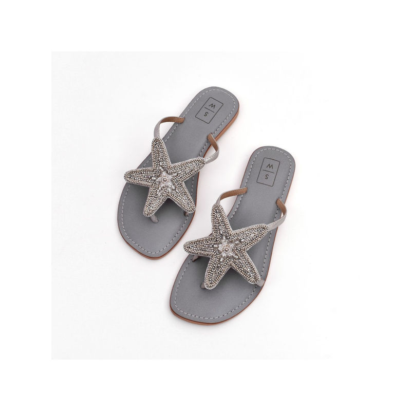 SANDALWALI Lucy Beaded SilverStarfish Flats (Euro 41) (EURO 41)