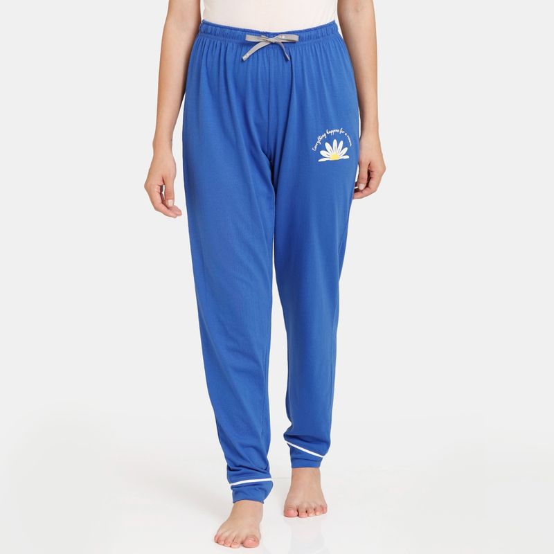 Zivame Rosaline Dream Land Knit Cotton Pyjama - Beaucoup Blue (XS)