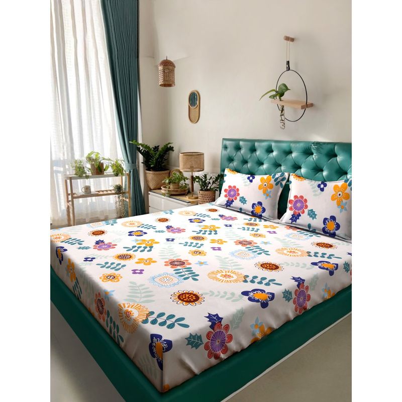 Buy HOSTA HOMES 280 Tc Mixed Cotton Queen Size Fitted Bed Sheet With 2 buy-hosta-homes-280-tc-mixed-cotton-queen-size-fitted-bed-sheet-with-2