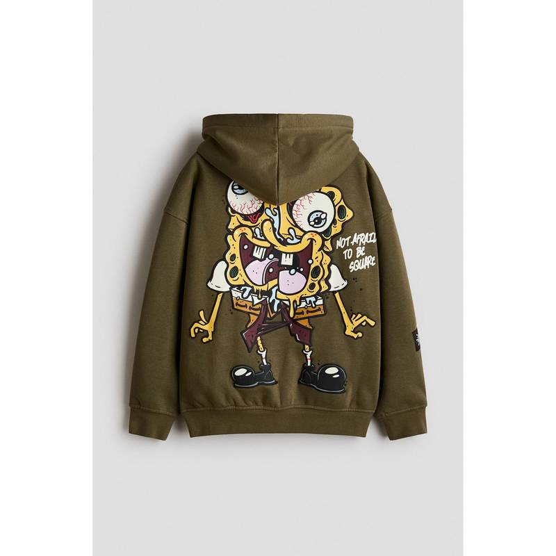 H&M Boys Green Brushed-Inside Printed Hoodie (8-10 Years)