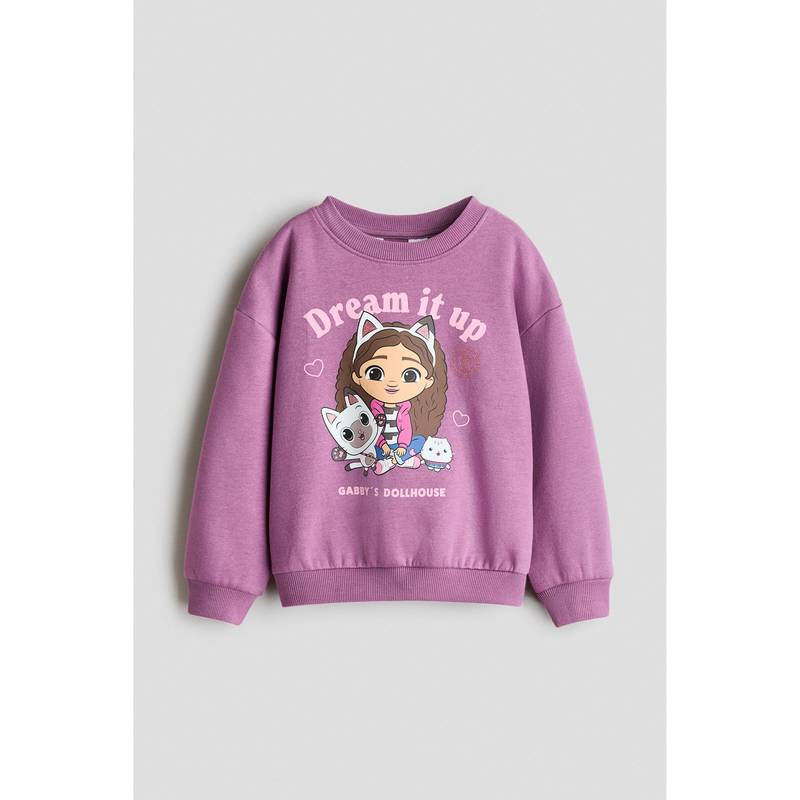 H&M Girls Purple Printed Brushed-Inside Sweatshirt (1.5-2 Years)
