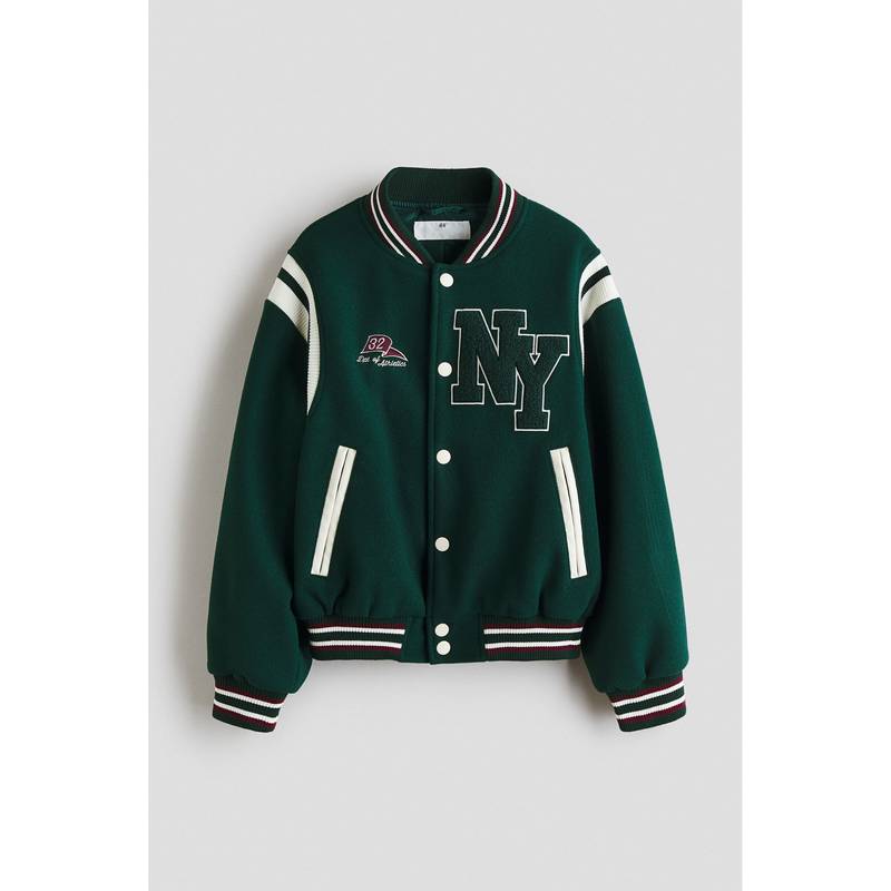 H&M Boys Green Motif-Detail Baseball Jacket (10-11 Years)