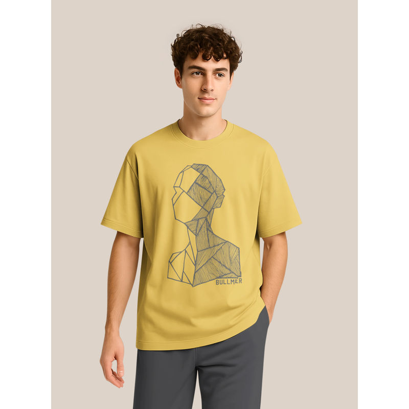 BULLMER Trendy Yellow Half Sleeve Oversized Cotton Blend Crew Neck T-Shirt for Men (S)
