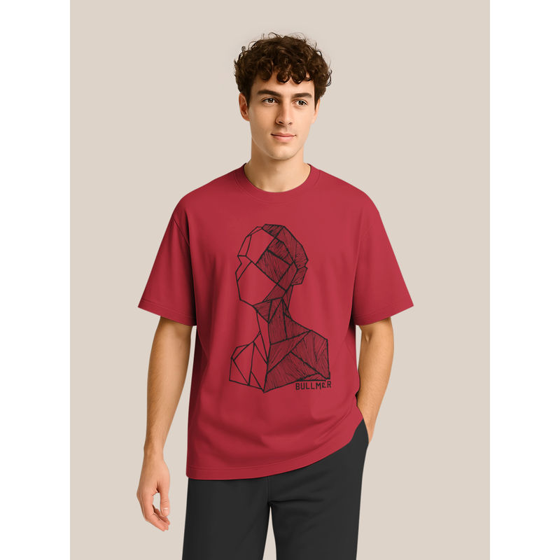 BULLMER Trendy Red Half Sleeve Oversized Cotton Blend Crew Neck T-Shirt for Men (S)
