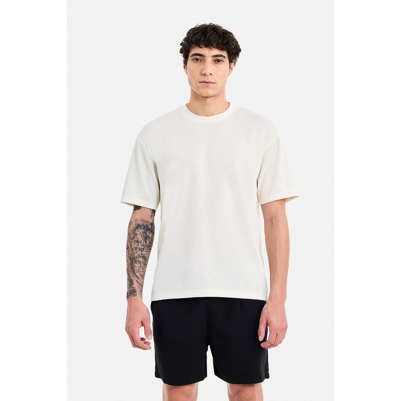 Snitch Cream Textured Crew Neck T-Shirt (S)