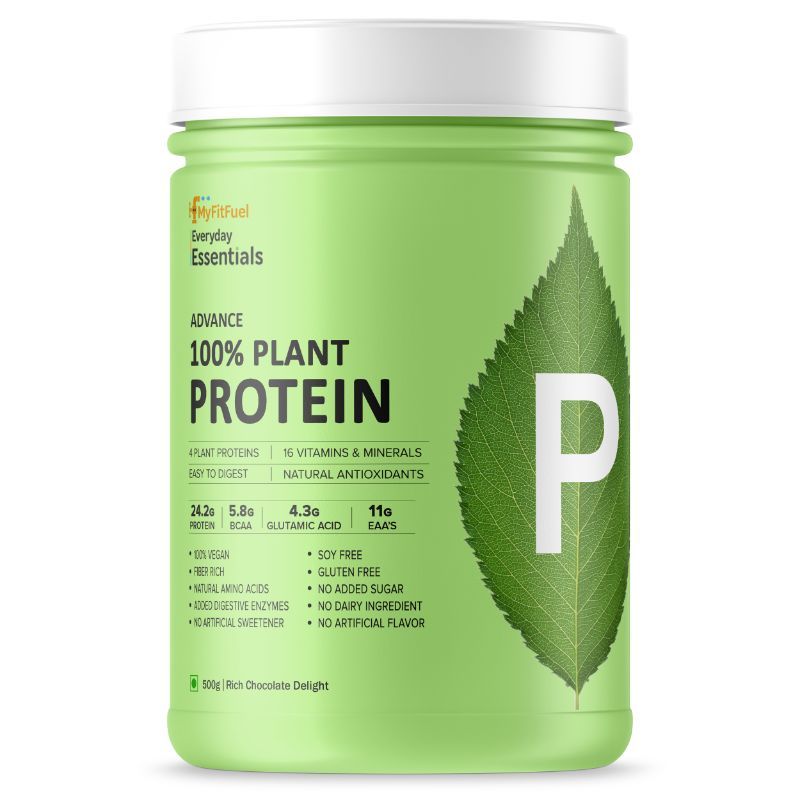 MyFitFuel Advance 100% Plant Protein +16 Vitamins, Antioxidants, Easy to Digest Rich Chocolate(500g)