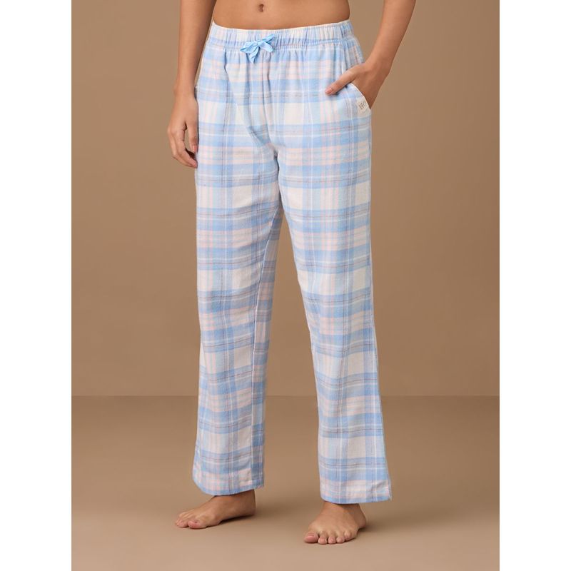 Nykd By Nykaa Cotton Flannel Pajama - NYS901 - Blue Pink Plaid (XL)