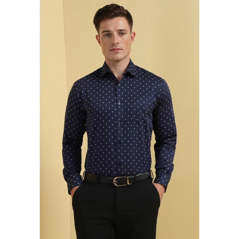 Allen Solly Men Navy Slim Fit Print Full Sleeves Formal Shirt (38)