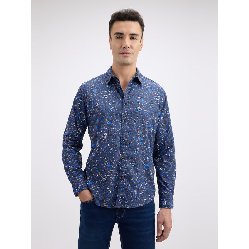 Pepe Jeans Men Blue Floral Print Full Sleeve Shirt (S)