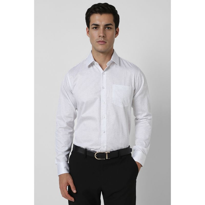 Van Heusen Men White Slim Fit Print Full Sleeves Wedding Shirt (39)