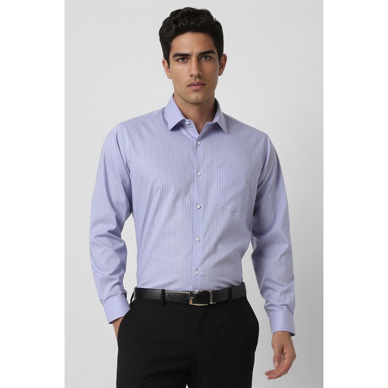 Van Heusen Men Blue Regular Fit Stripe Full Sleeves Formal Shirt (39)