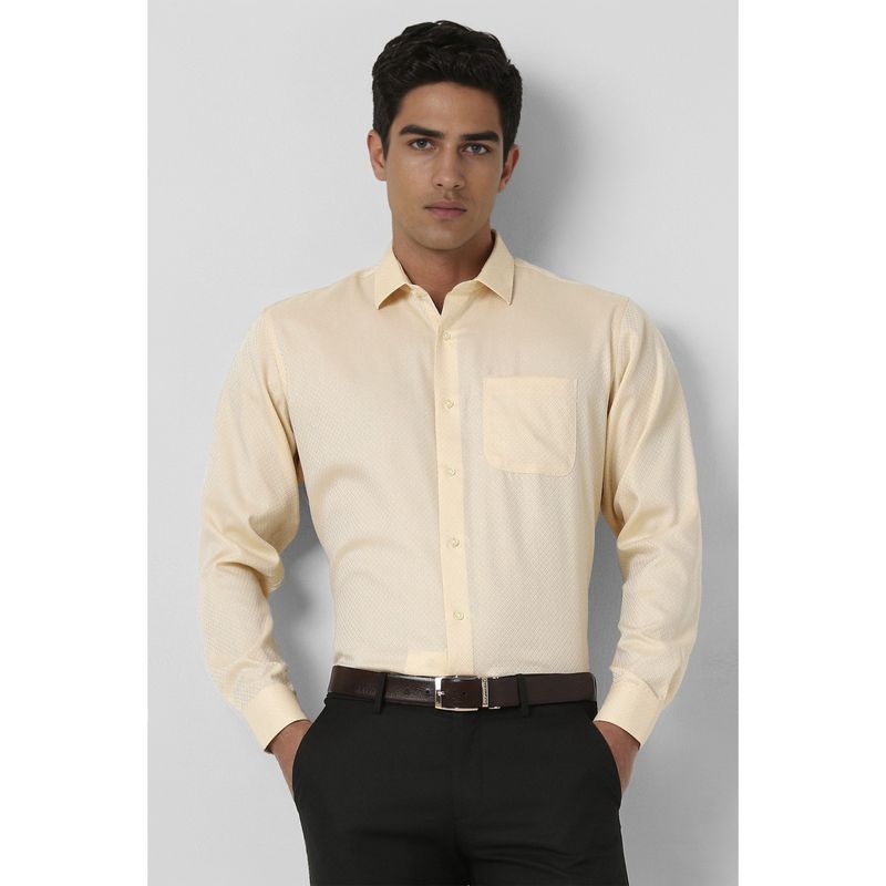 Van Heusen Men Beige Regular Fit Textured Full Sleeves Formal Shirt (40)