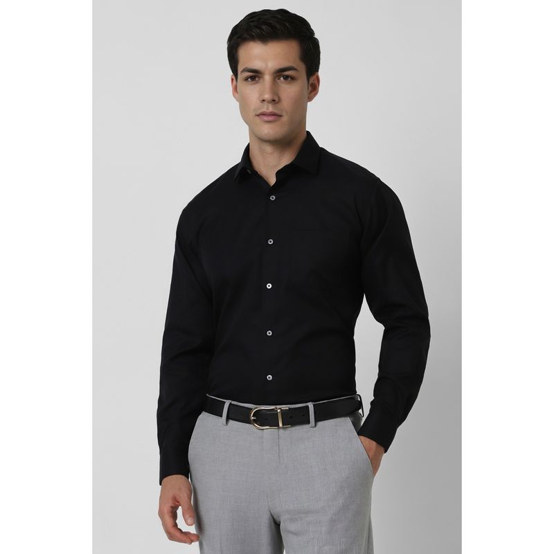 Van Heusen Men Black Regular Fit Textured Full Sleeves Formal Shirt (38)