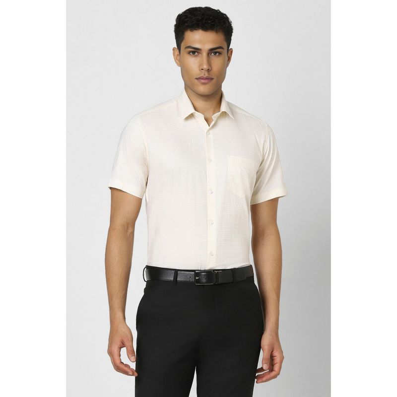 Van Heusen Men Cream Regular Fit Print Half Sleeves Formal Shirt (39)