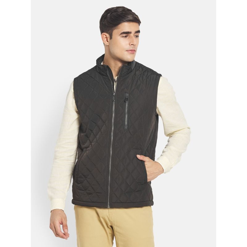 METTLE Men Olive Green Solid Quilted Jacket (M)