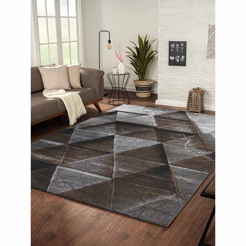 OBSESSIONS Grey and Brown Polypropylene Geometric Carpet (5x7 feet)