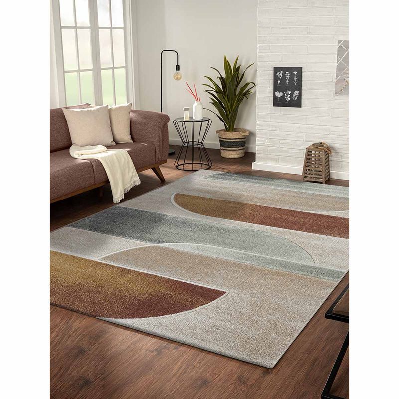 OBSESSIONS Rust and Beige Abstract Carpet (5x7 feet)