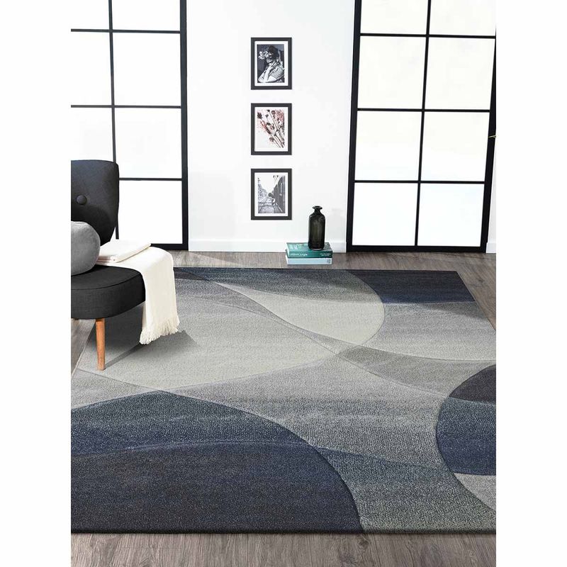 OBSESSIONS Blue and Cream Polypropylene Abstract Carpet (5x7 feet)