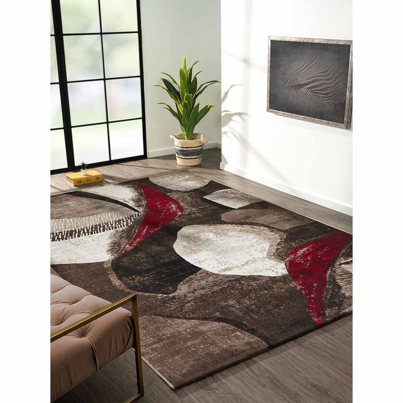 OBSESSIONS Brown and Red Polypropylene Abstract Carpet (5x7 feet)
