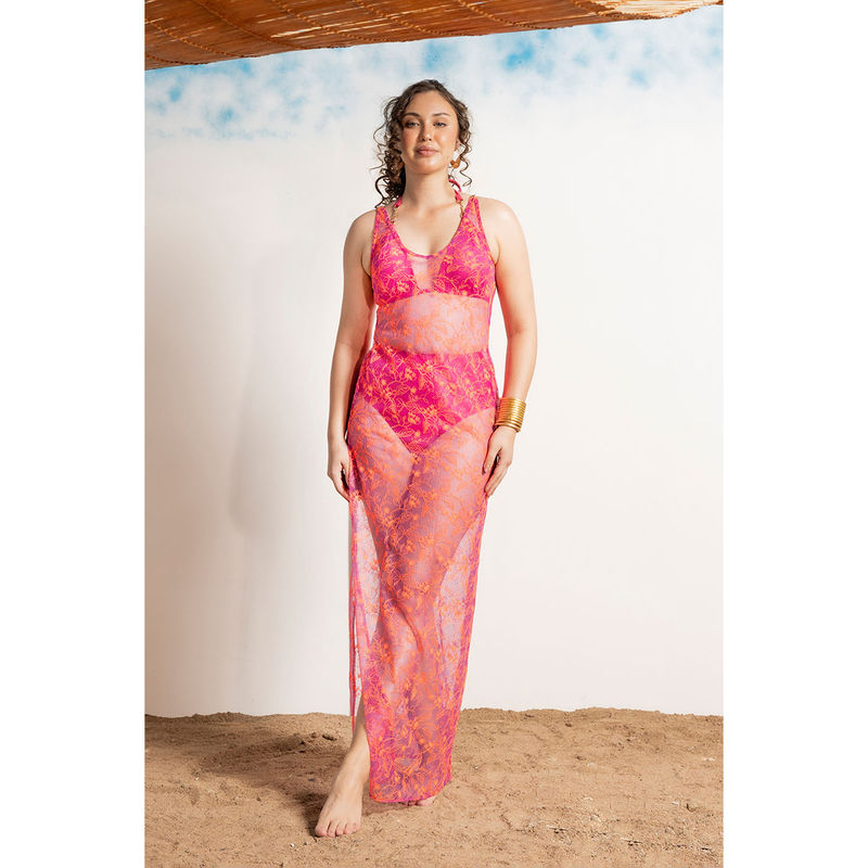 AOBA Women Purple Lace Swimwear Cover-Up Dress (S)