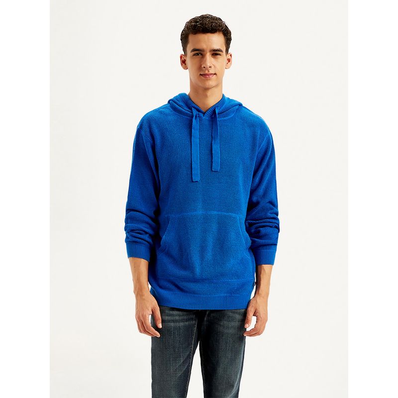 Levi's Mens Textured Blue Hooded Sweater (XL)