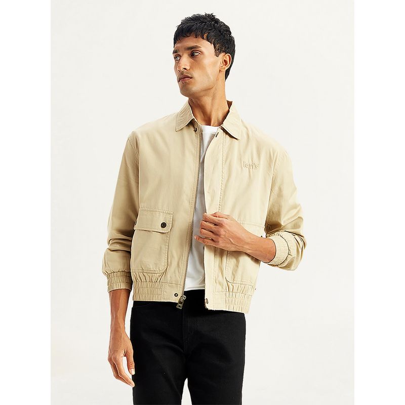 Levi's Mens Solid Beige Spread Collar Bomber Jacket (L)