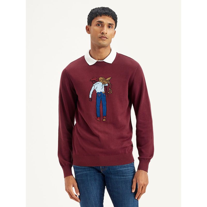 Levi's Mens Graphic Print Maroon Crew Neck Sweater (2XL)