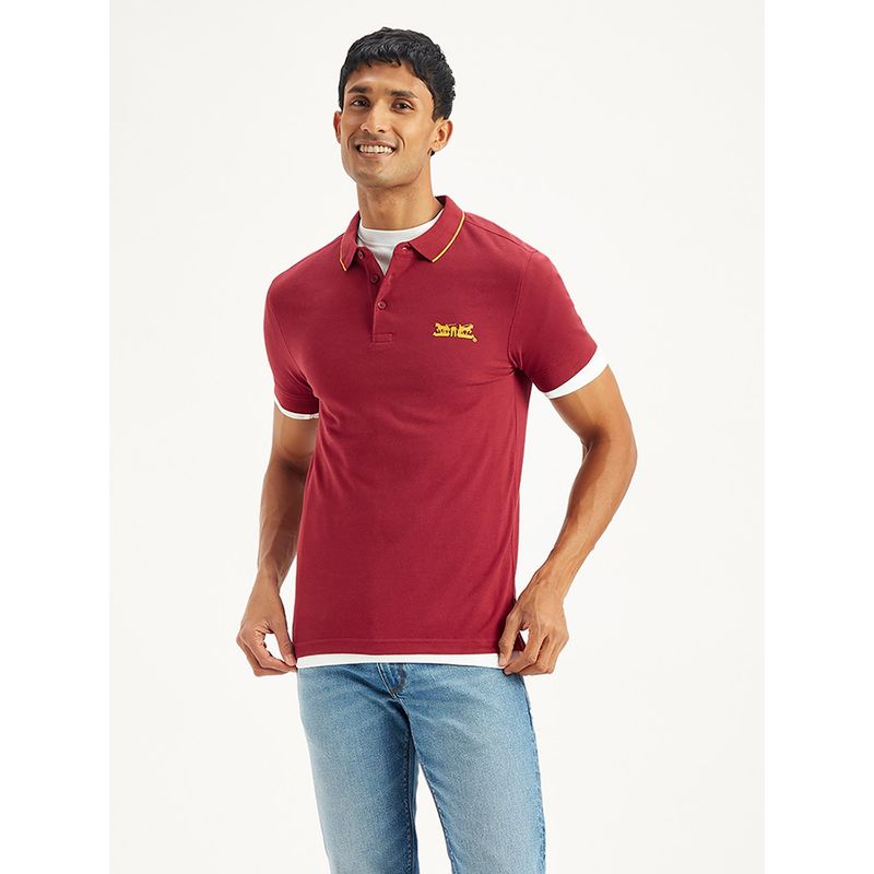 Levi's Red Mens Solid Slim Fit Polo T-Shirt (S)