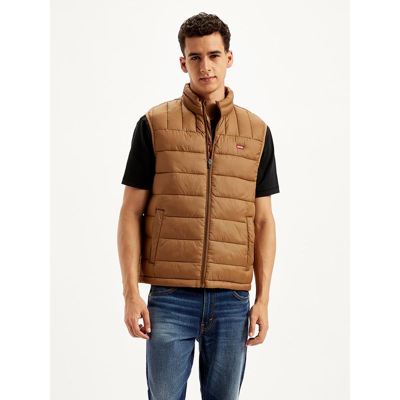 Levi's Mens Solid Brown High Neck Puffer Jacket (S)