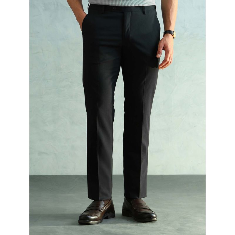 Green Men's Solid Slim Fit Formal Trousers