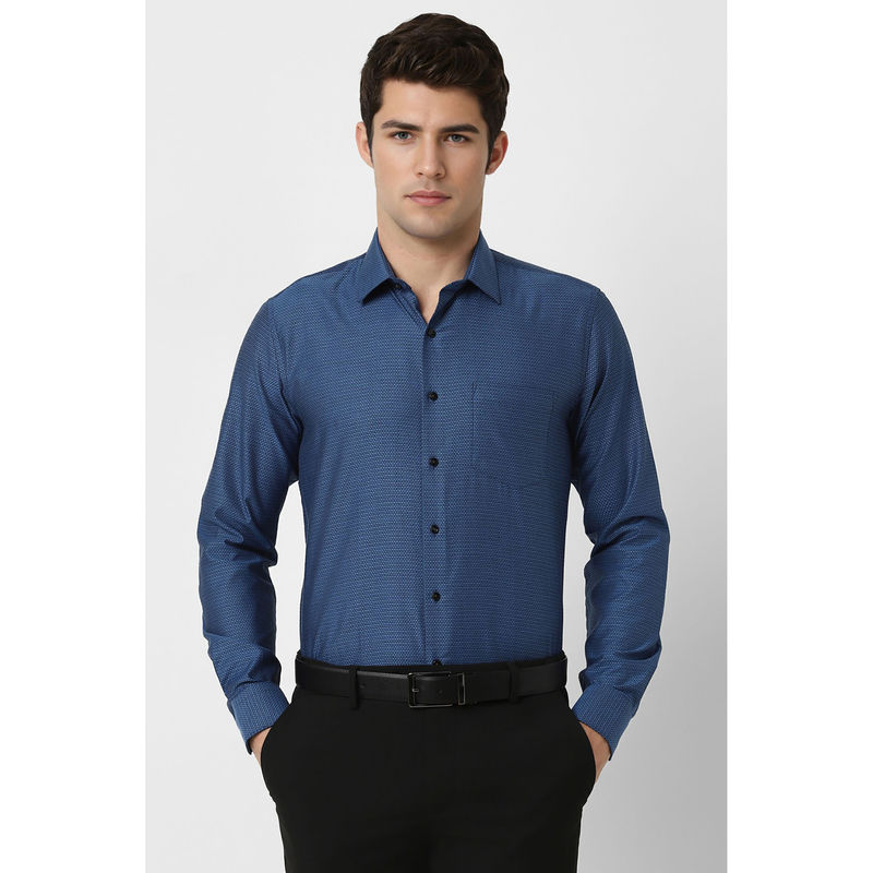 Van Heusen Men Navy Blue Slim Fit Printed Shirt (40)