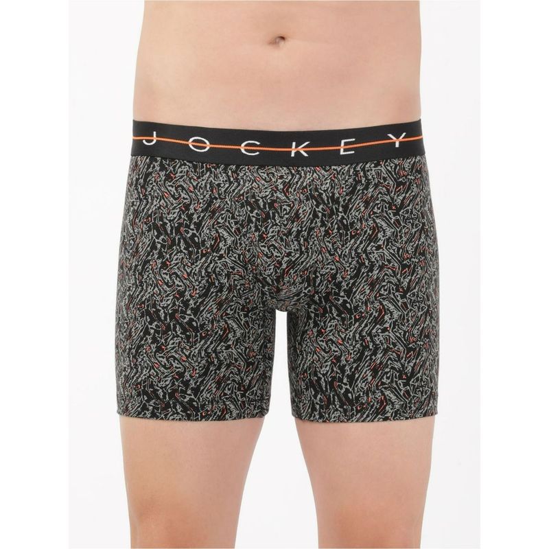 Jockey NY03 Men Super Combed Cotton Elastane Printed Boxer Brief - Black & Orange (S)