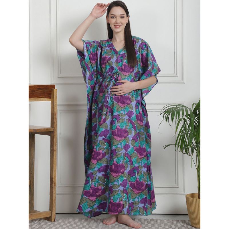 Navy Blue Polka Dots Rayon Maternity Kaftan main image 1
