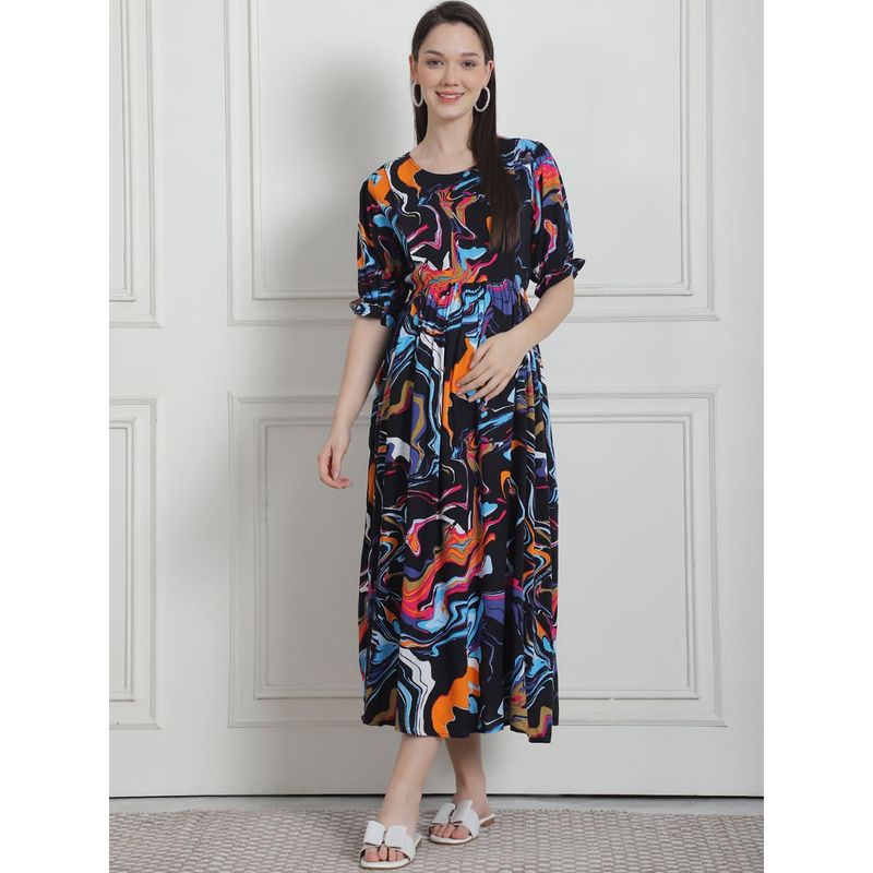 Secret Wish Abstract Print Multi Rayon Maternity Nightdress (M)