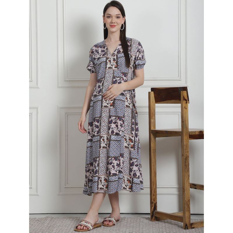 Secret Wish Geometric Print Multi Rayon Maternity Nightdress (M)