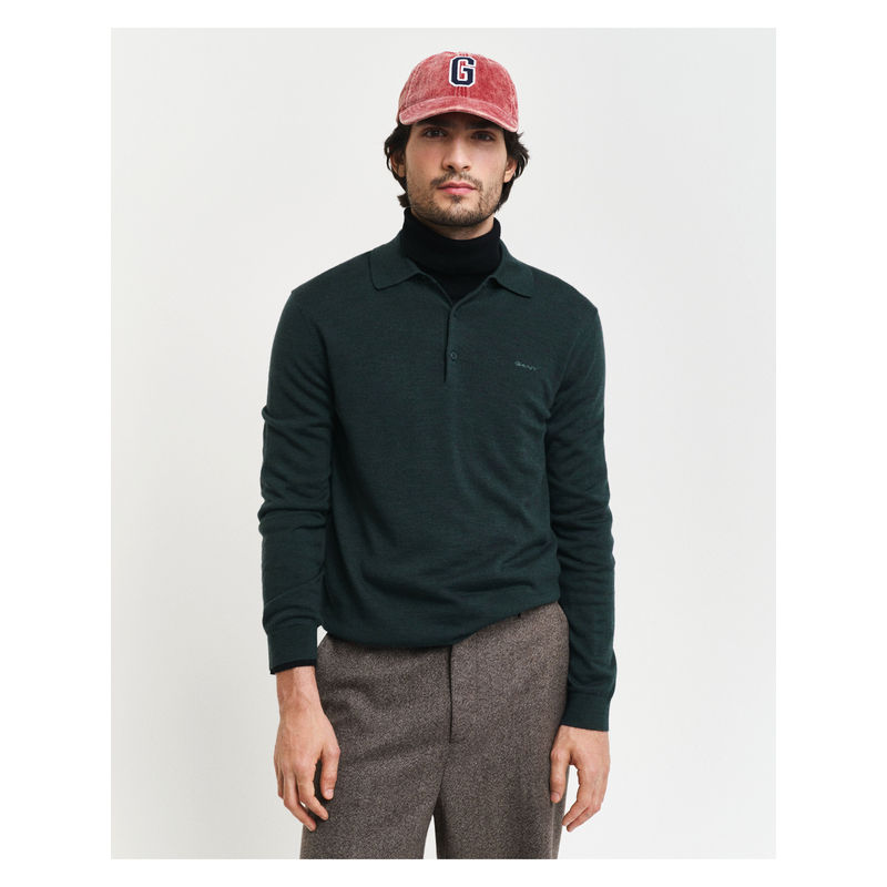 GANT Men Green Solid Spread Collar Full Sleeves Sweater (S)