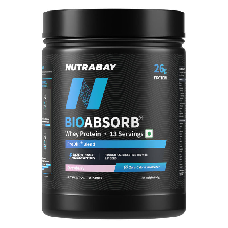 Nutrabay Bioabsorb Whey Protein Powder - Strawberry