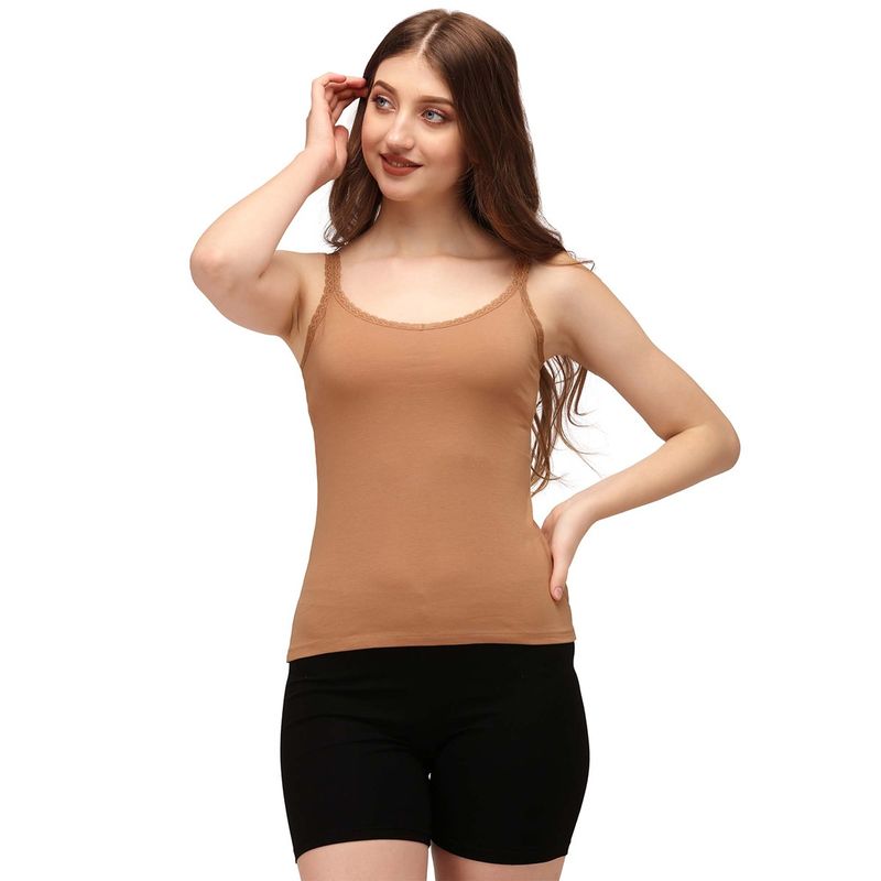 SOIE Women's Cotton spandex Camisole-Brown (S)