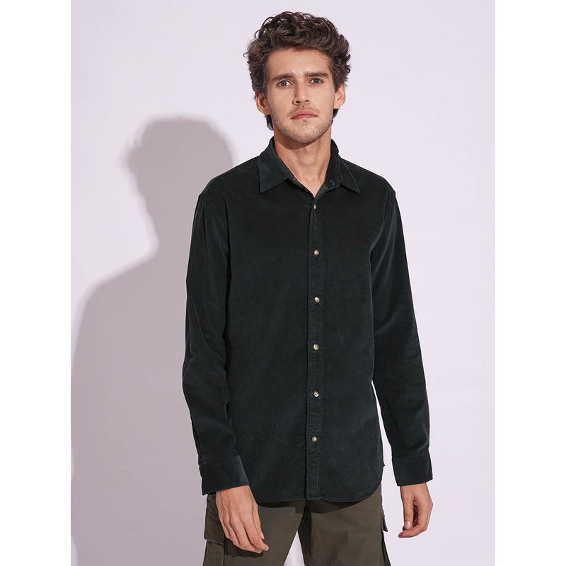 Selected Green Corduroy Full Sleeves Casual Shirt (L)