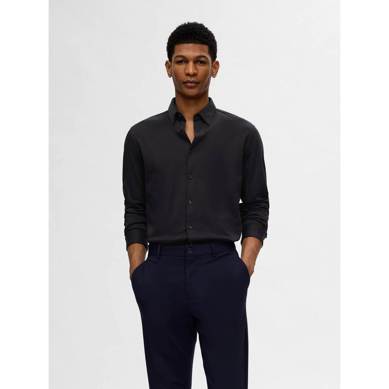Selected Black Jersey Slim Fit Casual Shirt (M)