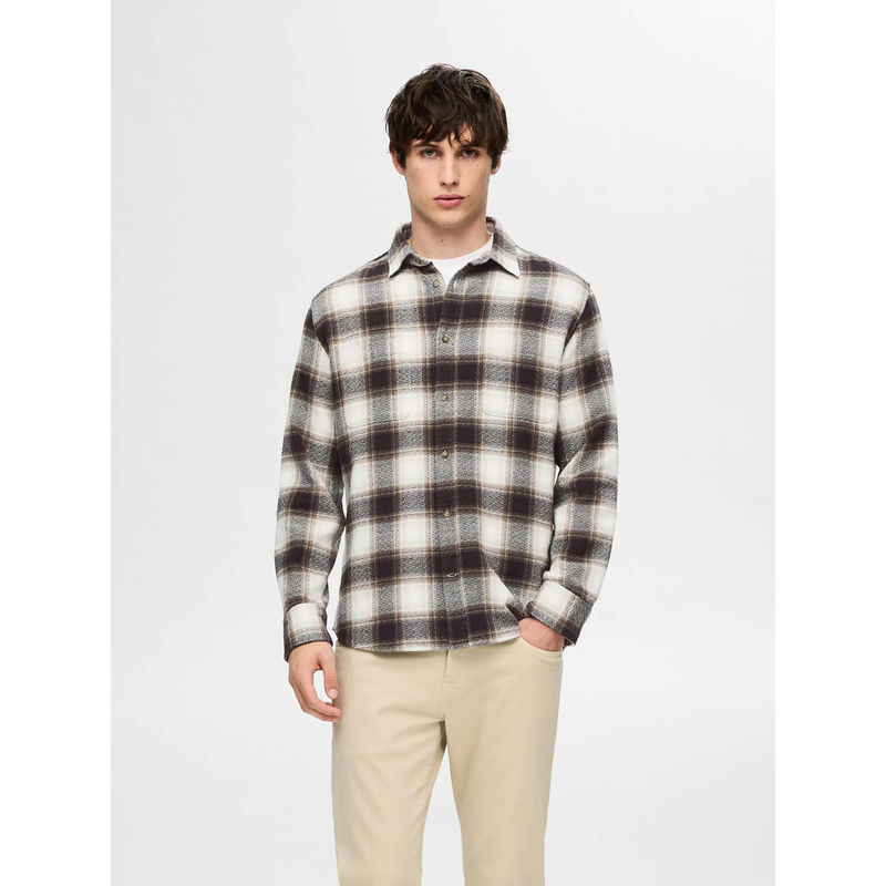 Selected Brown Organic Cotton Check Casual Shirt (S)