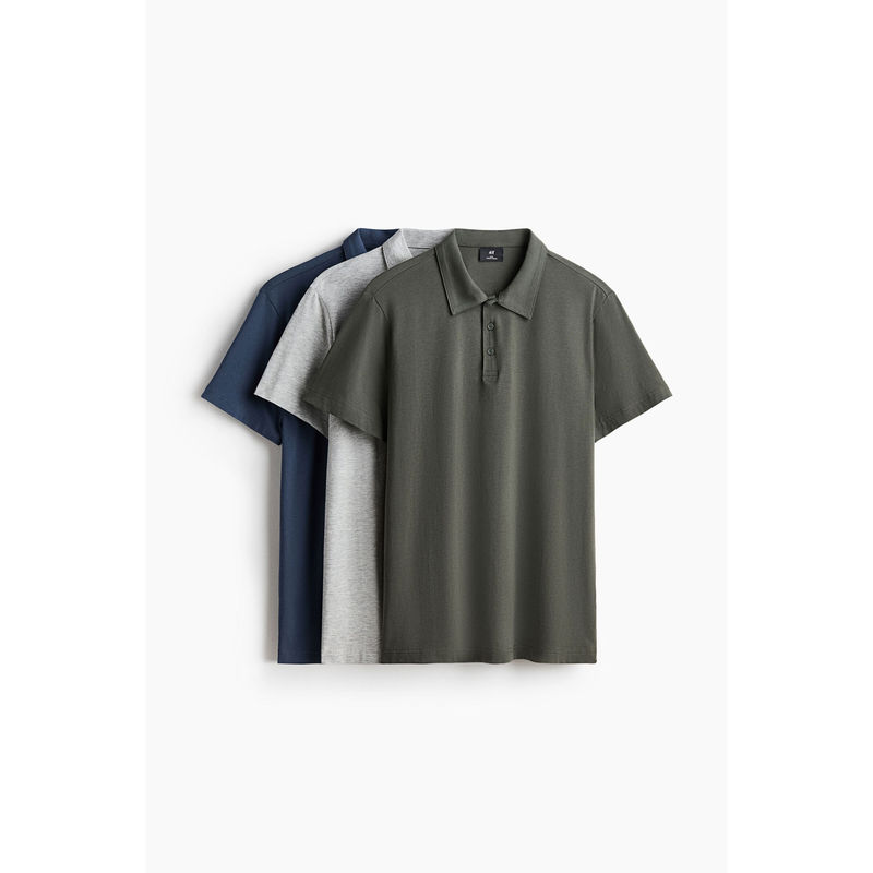 H&M Men Green 3-Pack Slim Fit Polo Shirt (M)
