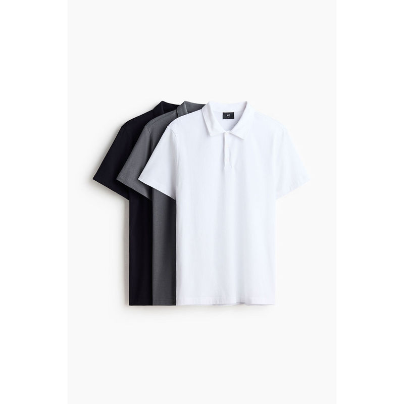H&M Men Black 3-Pack Slim Fit Polo Shirt (L)
